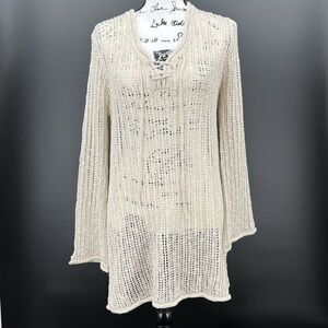 Moth Anthropologie Open Knit Crochet‎ Tunic Sweater Size Large Swimsuit Cover